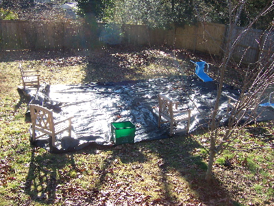 vegetable garden, black plastic cover to kill weeds