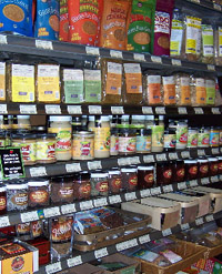 Raw junk food aisle at Green Life Groceries